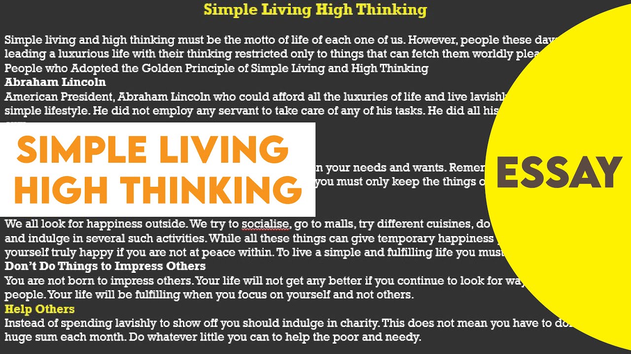 simple living high thinking essay in english