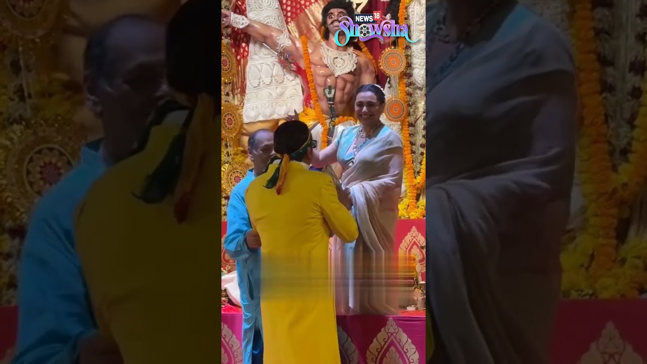 Rani Mukherjee and Jackie Shroff dance together during the Durga Puja celebrations in Mumbai