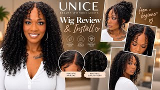 The WISPY FINGER COIL BANGS Are Everything! UNICE 7x5 Burmese Curly Human Hair Wig BEGINNER INSTALL 