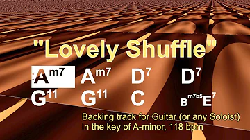 Lovely Shuffle, backing track for Guitar, A minor, 118 bpm. Enjoy playing along!