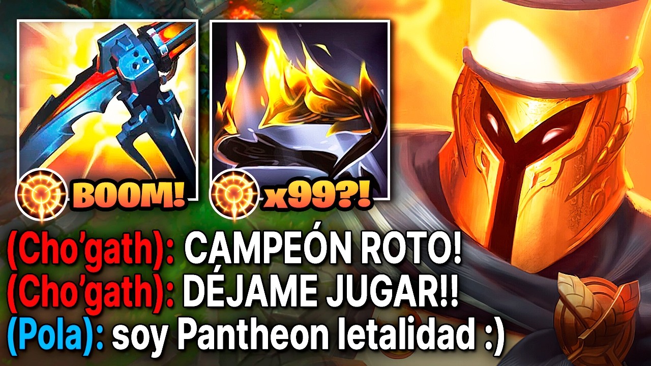 Pantheon pero cada Q desintegra el 100% de vida al rival solo con items de letalidad