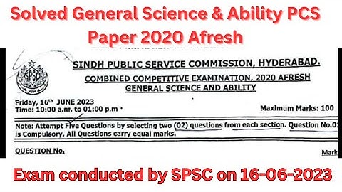 PCS 2020 Afresh / General Science and Ability Solved Objective Paper / SPSC