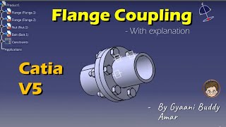 Flange Coupling Designing and Assembly| #CATIA V5 with Explanation| #flangecoupling