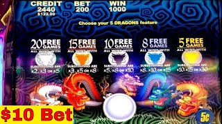 5 Dragons Slot Machine $10 Max Bet Bonuses Won !  Live Slot Play screenshot 4