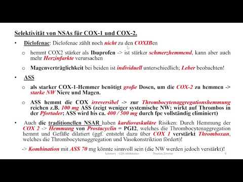 Pharmakologie + Skript: Schmerz + Schmerzmittel 12 COX Hemmer, Wirkungen + Nebenwirk., COX 1 + COX 2