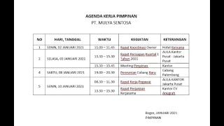 Cara Membuat Agenda Kerja Pimpinan di Ms  Word