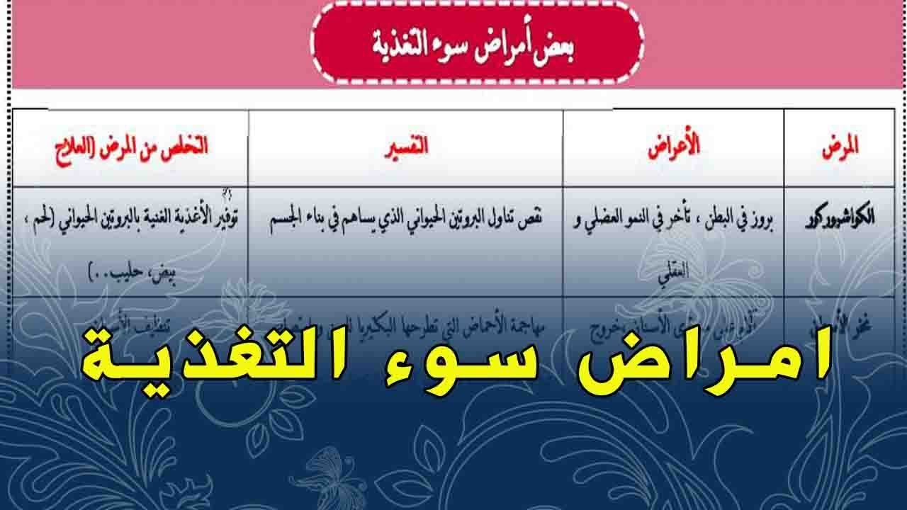 علوم طبيعية السنة الرابعة متوسط امراض سوء التغذية