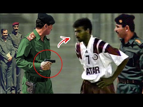 تصرف مرعب لصدام حسين مع لاعب المنتخب القطري قام بإهانة العلم العراقي ومزقه