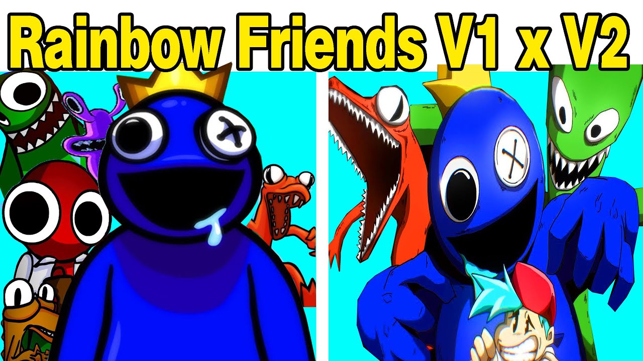 Rainbow Friends Blue V1 VS. Rainbow Friends Blue V2 (Roblox Rainbow Friends  Chapter 1/FNF Mod) 