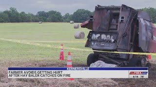 Kernersville farmer avoids getting hurt after hay baler catches fire