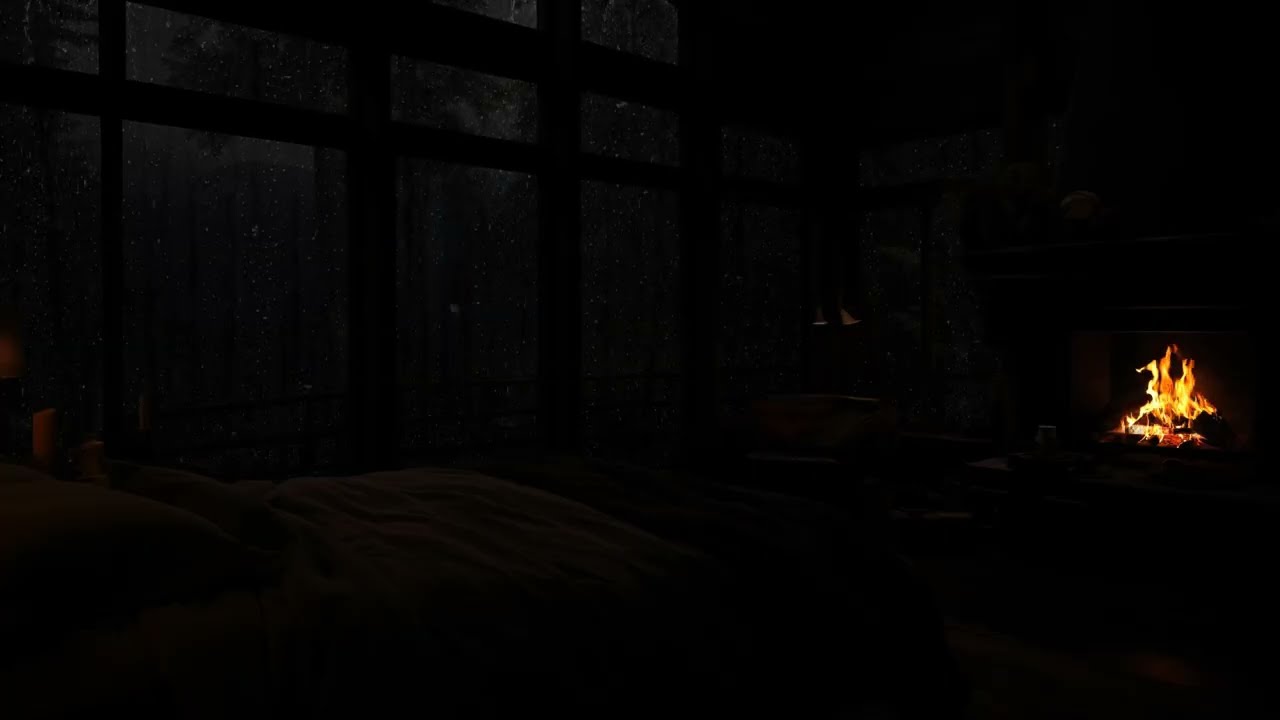 99% INSTANTLY FALL ASLEEP😴💦Deep Mountain Rain & Fireplace Sounds at a Quite Cabin for Peaceful Night