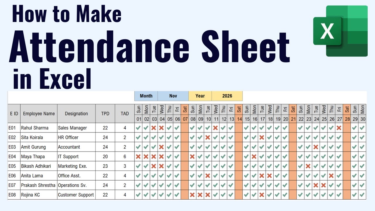 How to Make Attendance Sheet in Excel - YouTube