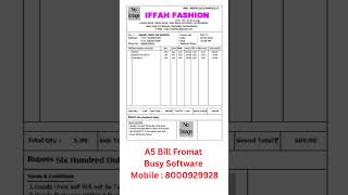 Busy Software Bill Design||A5 Bill Format In Busy Software||#8000929928