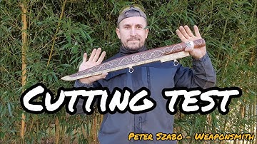 GUNNHILD - damascus broken back viking seax - CUTTING TEST