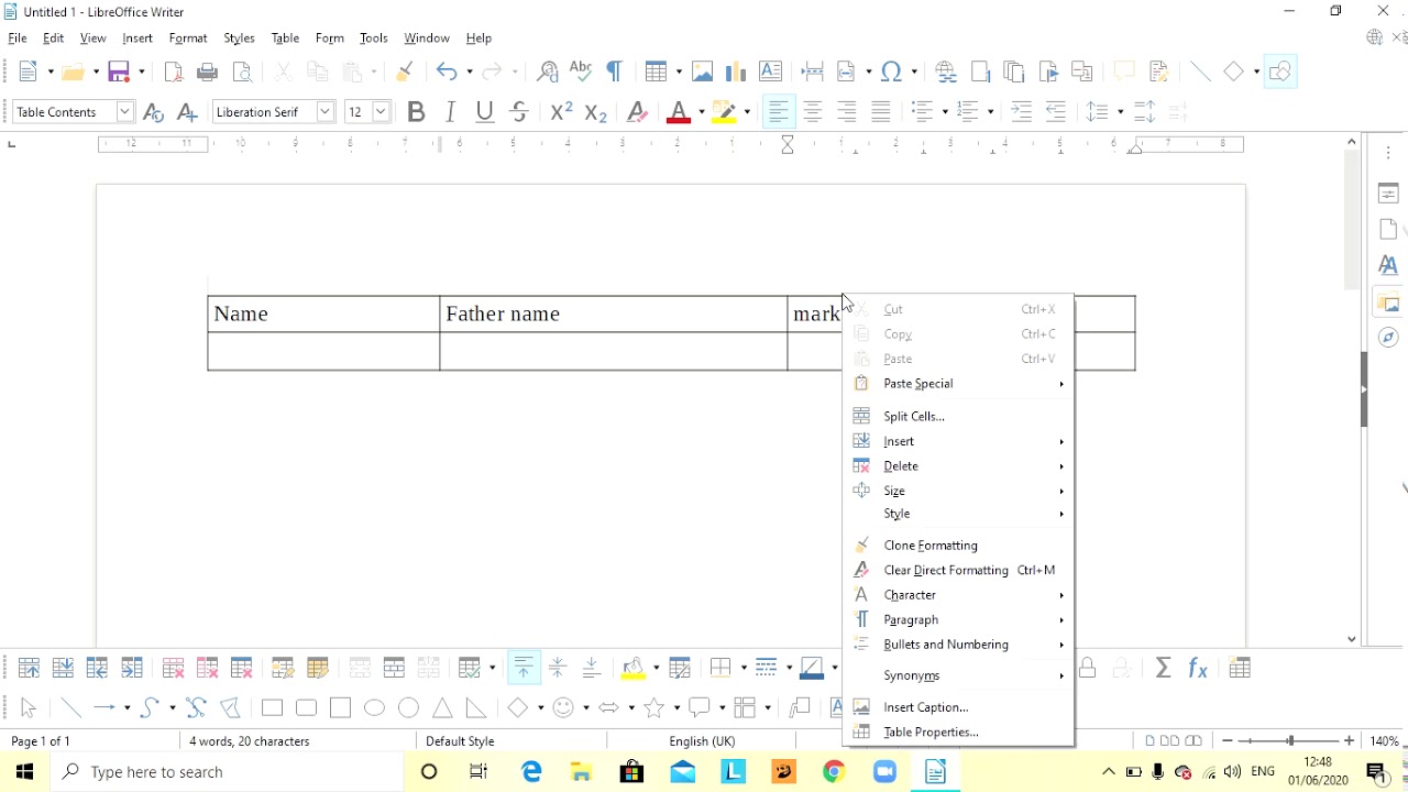 INSERT ROW AND COLUMB,SPLITE AND MERGE CELL IN LIBREOFFICE BY NEELAM DAHIYA YouTube