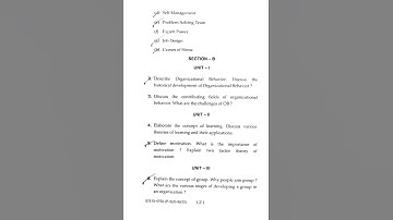 BBA | 2nd Semester | Organization Behaviour | Question Paper | July-2022 | MDU