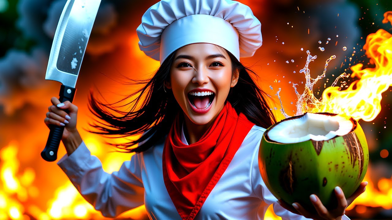 Beautiful Girl Hacking Fresh Coconut on Street Live | Tropical Juice Splash China 🇨🇳