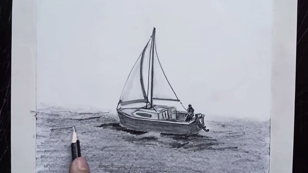 Technique of drawing Boats in the Sea | Easy Ocean Scenery Drawing 