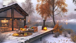 Cozy Winter Harmony Lakeside: Soft Snow Falling, Crackling Fire Sounds for Relaxation, Sleep & Study