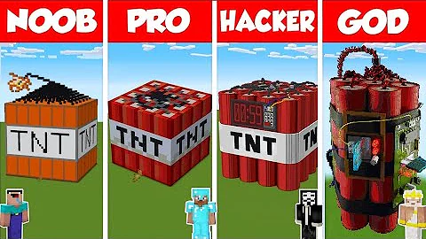 Minecraft TNT VOLCANO HOUSE BUILD CHALLENGE - NOOB vs PRO vs HACKER vs GOD / Animation