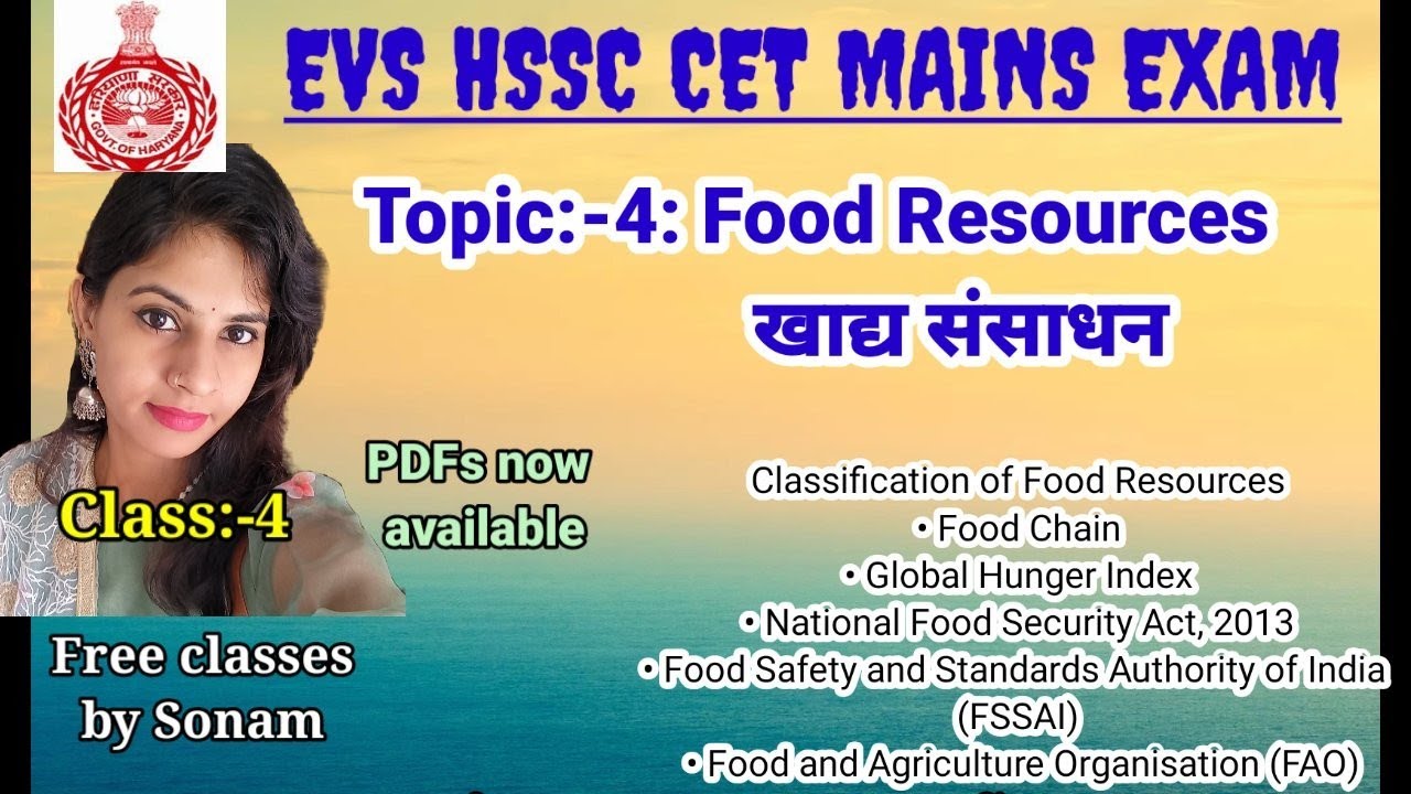 Food resources | classification of food | GHI/FSSAI/FAO/global hunger index | EVS for HSSC CET mains