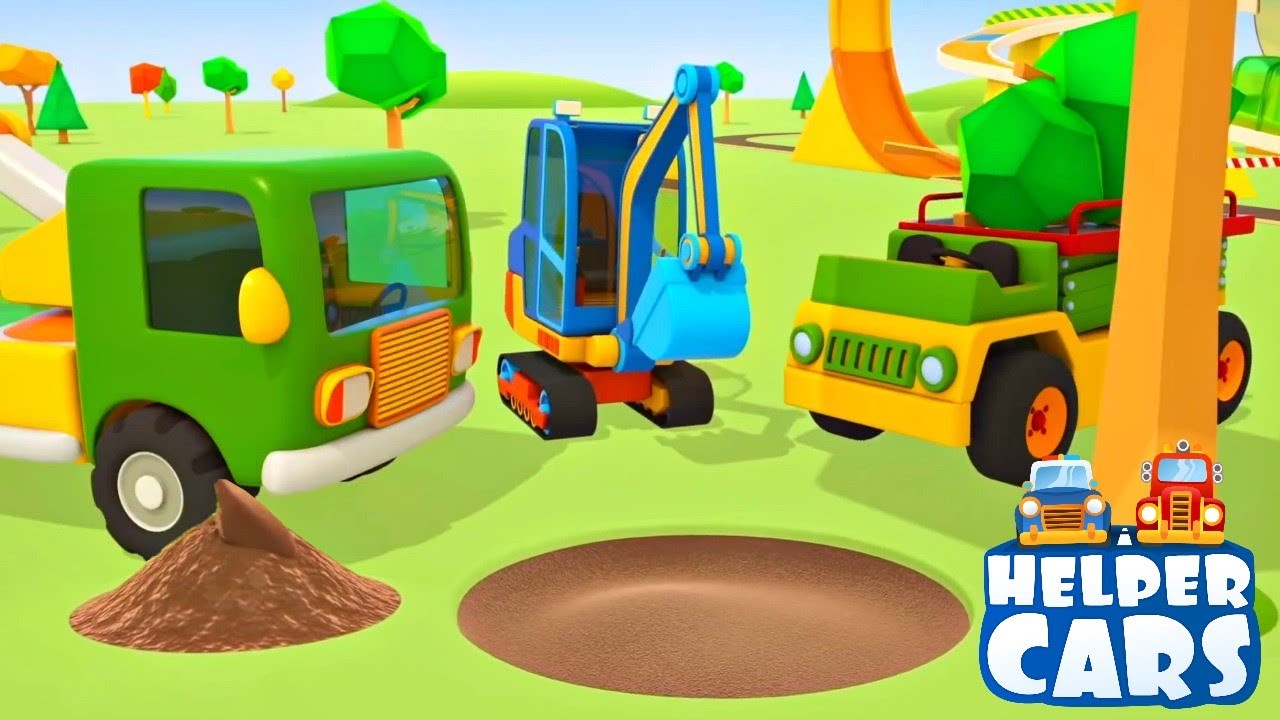 ⁣Helper Cars: a timber truck & an excavator. Car cartoons full episodes.