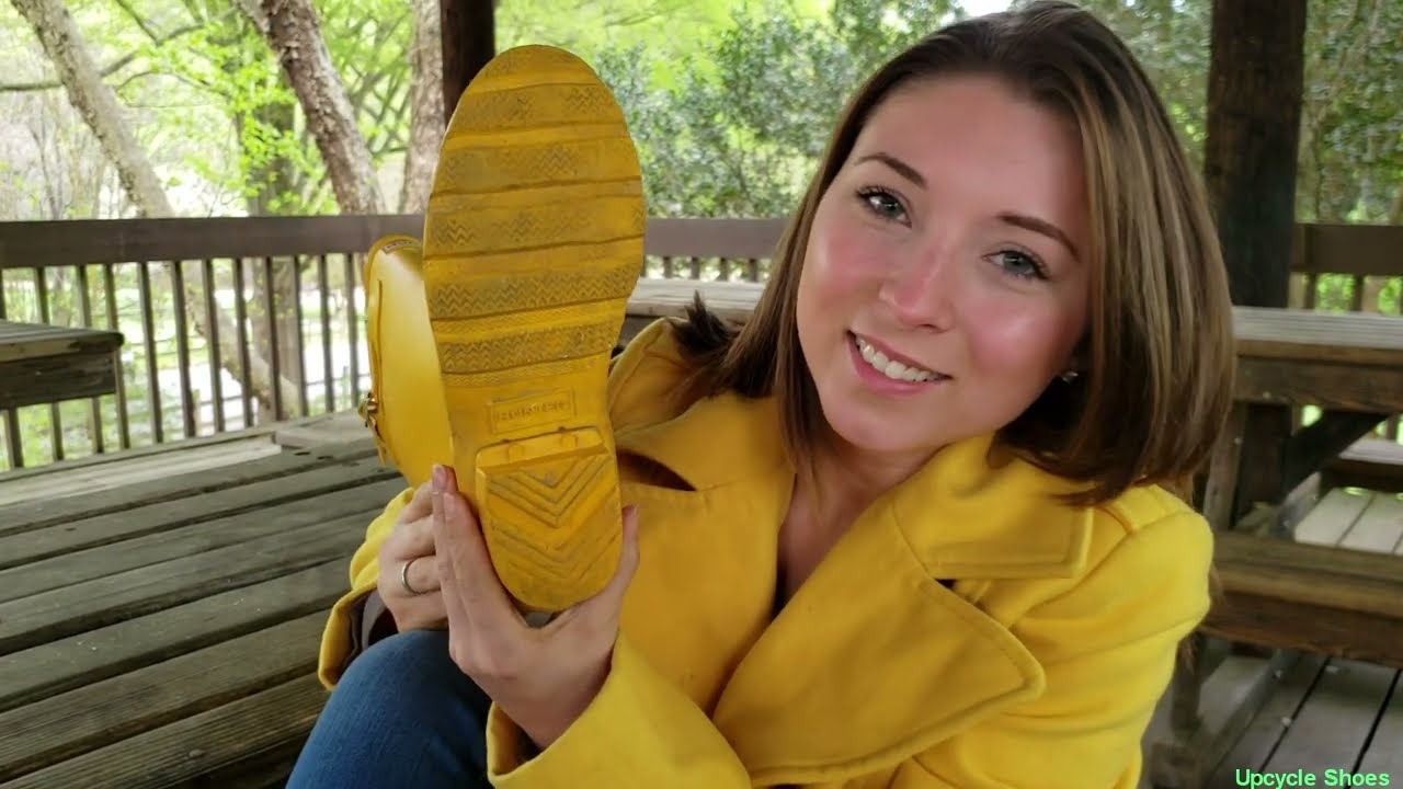 Upcycle Shoes: Outdoor photoshoot with Scarlet reviewing her Boots (SOLD)