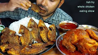 river small telapia fish fry desi whole chicken masala curry oily spicy gravy and rice eating show