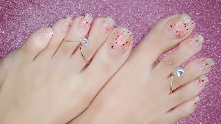 Painting my Long Toe Nails Pink Glitter Pedicure Tutorial | Long Toenails | ASMR Feet