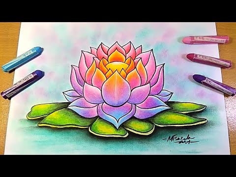 Cara Menggambar Bunga Teratai Cantik dengan Krayon - Drawing Lotus Step by Step