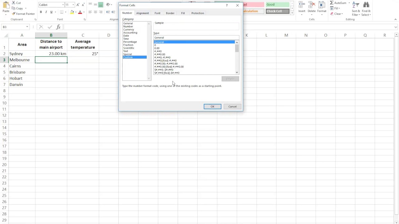 New Formatting Cells in Excel as Measurement units inc Kms, Degrees etc