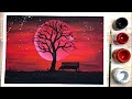 Ep.47 Blood Moon In The Night Sky Painting Tutorial | สอนวาดภาพ"คืนพระจันทร์สีเลือด"