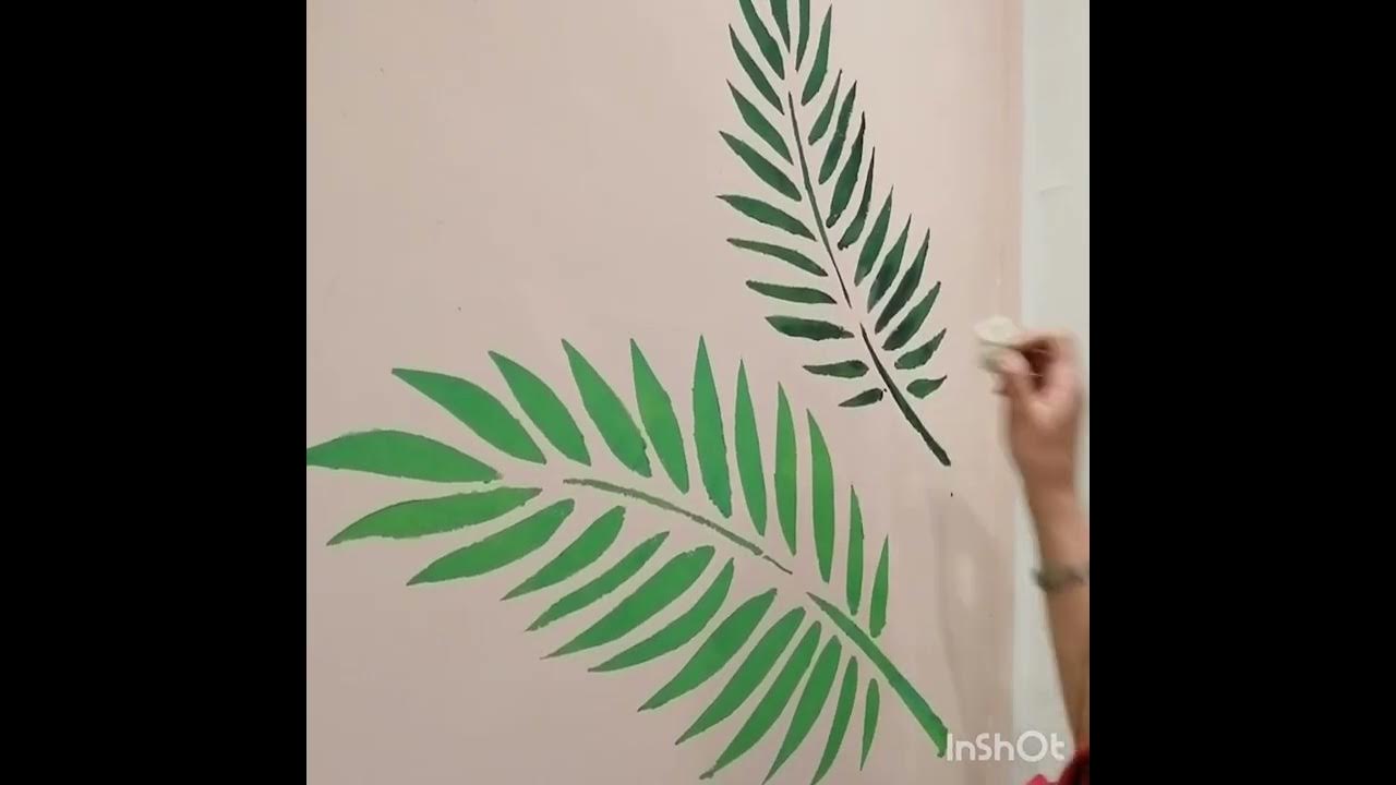 Tropical leaves wall stencil painting by food menu art YouTube