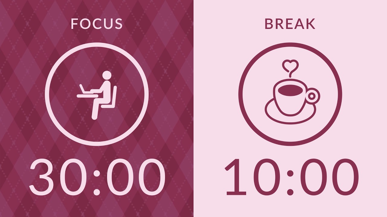 30/10 Pomodoro Timer with Pink Noise 🎧 2-Hour Study with Me for Deep Focus & ADHD ✨