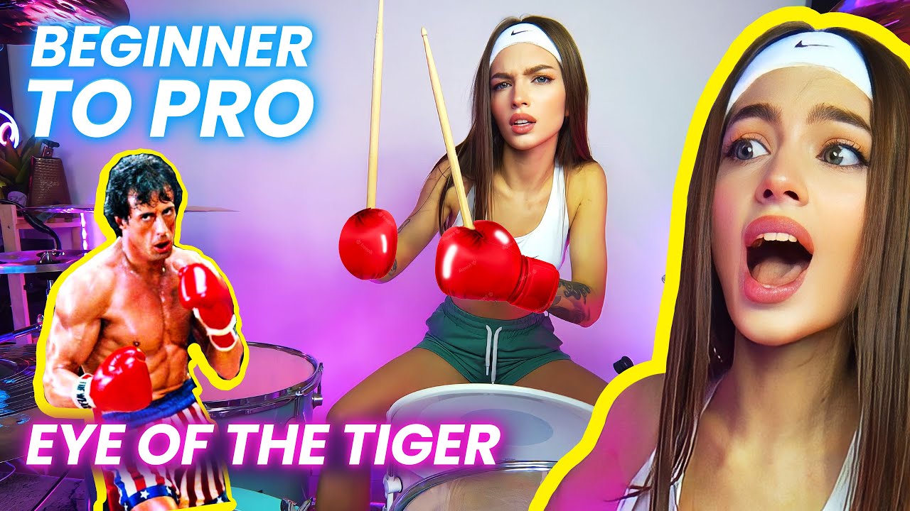 I played Eye of the Tiger at 4 Difficulty LEVELS - Survivor Drum Cover by Kristina Rybalchenko