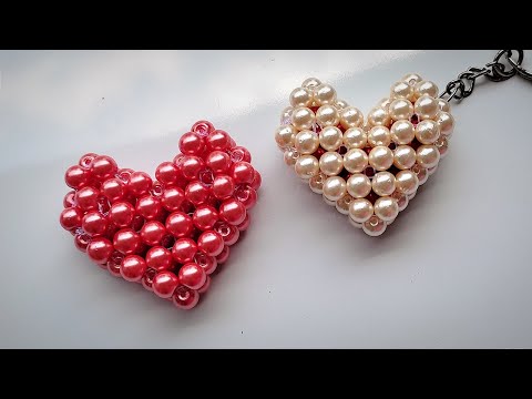 Beaded Heart | Pearl beaded heart keychain | Valentine gift | Beads craft ideas