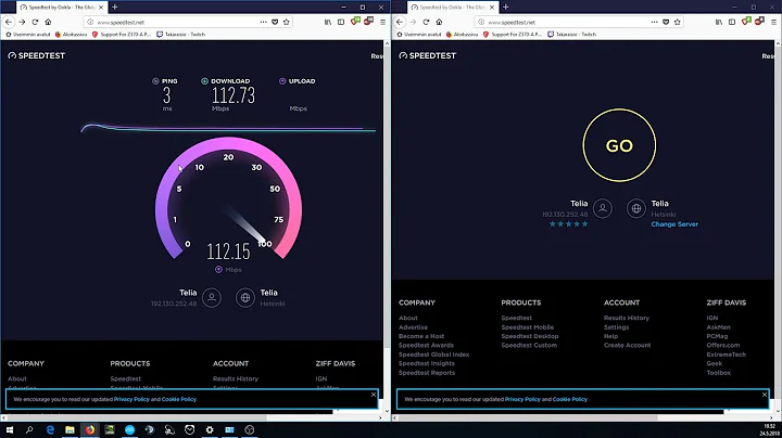 Wired vs. wireless internet connection speed and pingtests