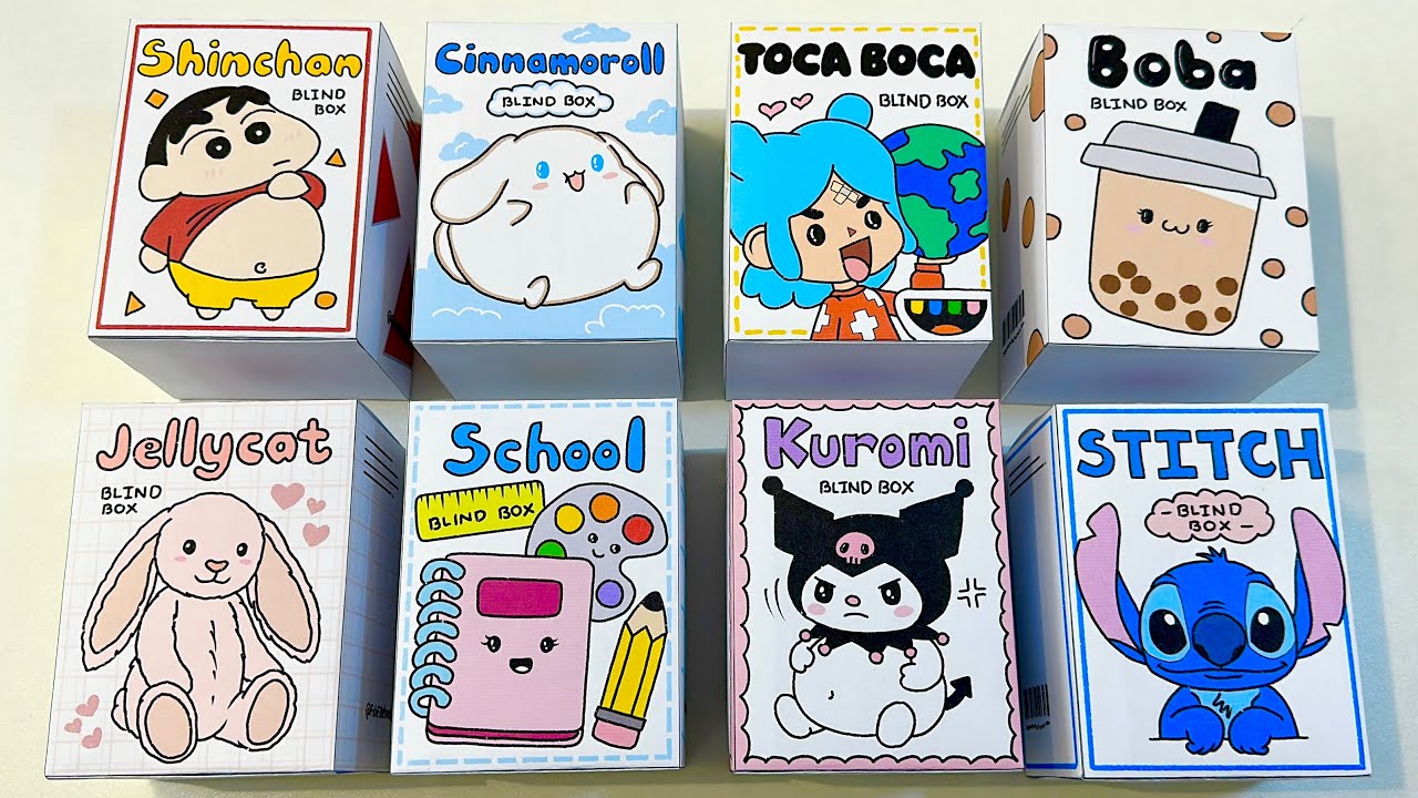 [💸paper diy💸] STITCH, KUROMI, TOCA BOCA, CINNAMOROLL, SHINCHAN, JELLYCAT BLIND BOX unboxing! | asmr