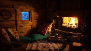 Deep Sleep in a Cozy Winter Cabin | Snow Storm Sound for Sleep, Relax, Study, Sleep Disorders