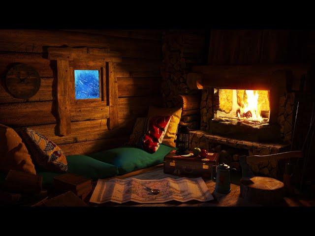 Deep Sleep in a Cozy Winter Cabin | Snow Storm Sound for Sleep, Relax, Study, Sleep Disorders class=