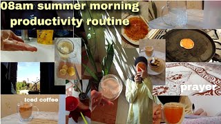 08am summer morning productive routine☀️?(nadt Bakri?+pancakes ?+to do list?+cooking?+iced coffee ?)
