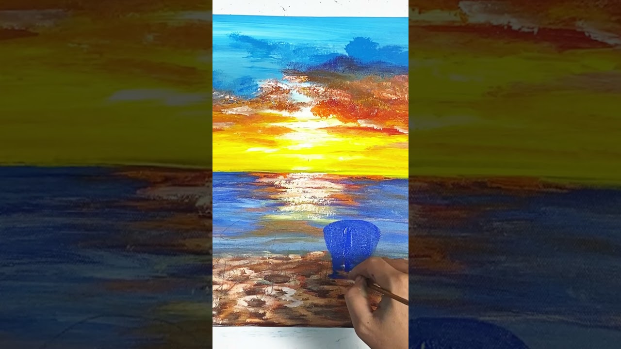 How to Draw a Sunset Beach | Acrylic painting for beginners step by step | Paint9 Art