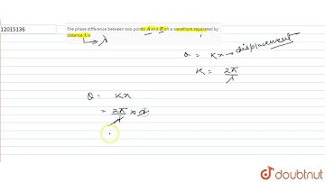 The phase difference between two points A and B on a wavefront separated by distance lambda is |...