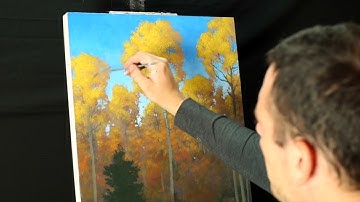 How To Paint - Part 2 -  Autumn poplar trees in acrylic, birch, landscape painting tutorial with Tim