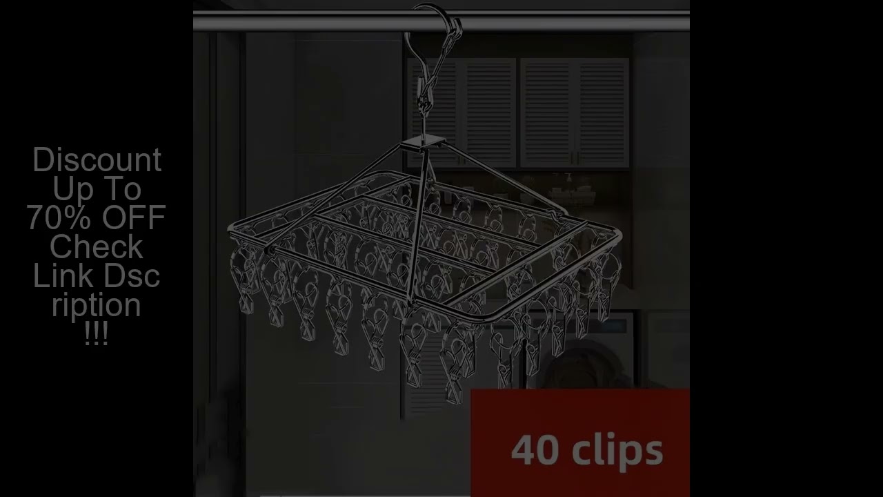 Stainless Steel Laundry Hanger Clothes Rack with 40 Anti-Wind Rotary Utility Hooks Windproof Drying