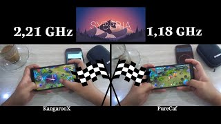 SpeedTest & drain battery custom kernel  KangarooX r5 1 vs PureCaf x10 2 in Syberia OS