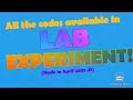 All available codes in lab experiment