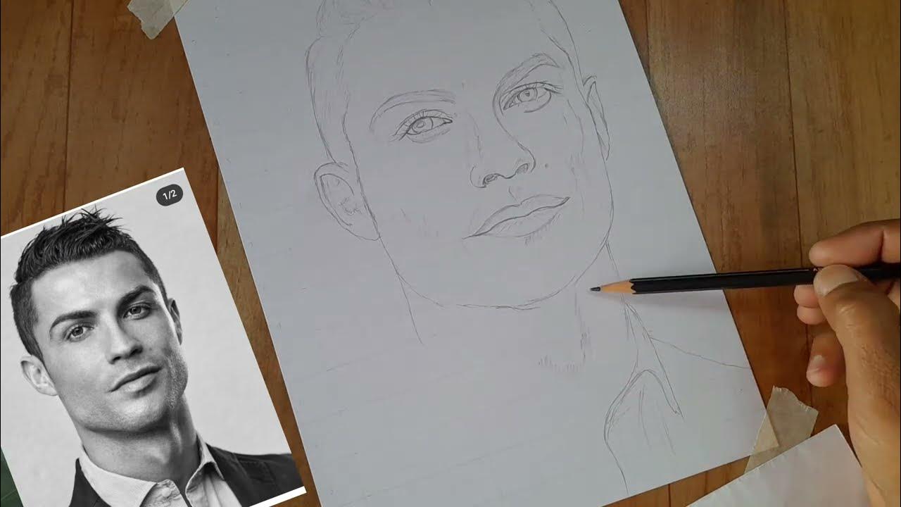 How to draw Cristiano Ronaldo Photo Outline step by step easily