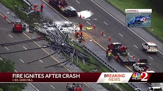 Delays on I-95 in Volusia after fire ignites in crash location