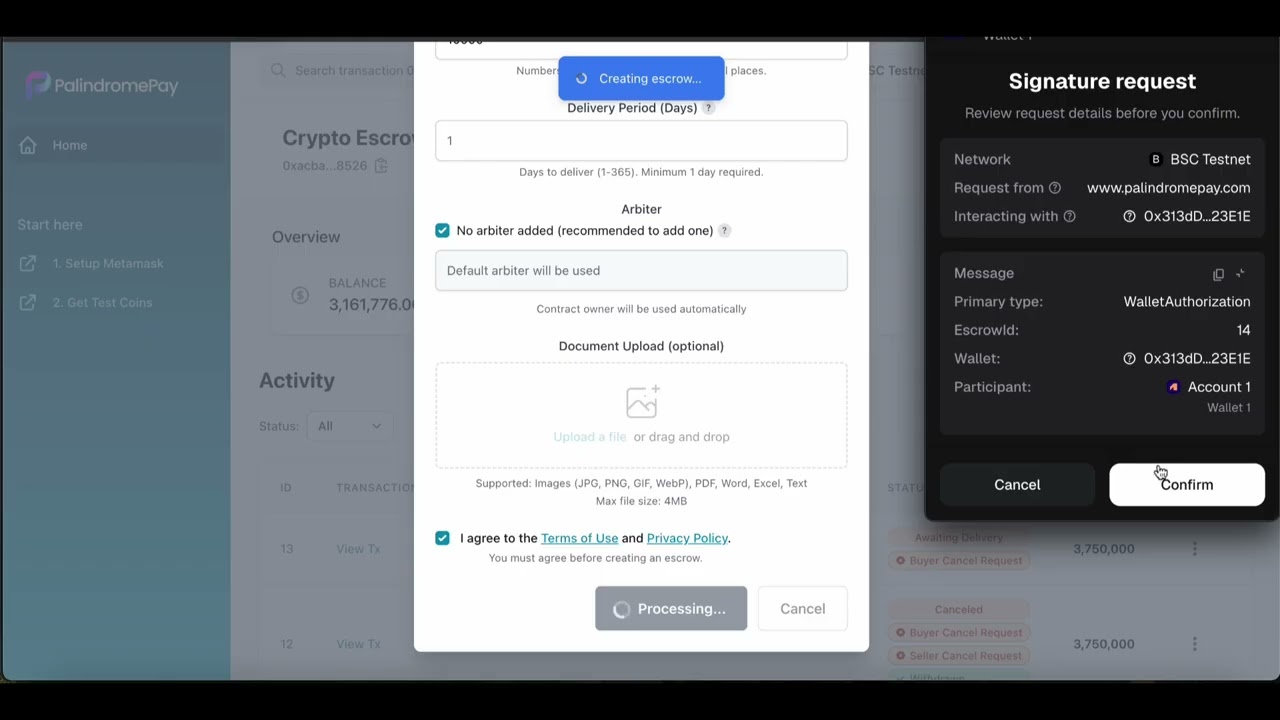 Palindrome Pay: Secure Crypto Escrow & Payment Gateway for USDT & USDC Stablecoins